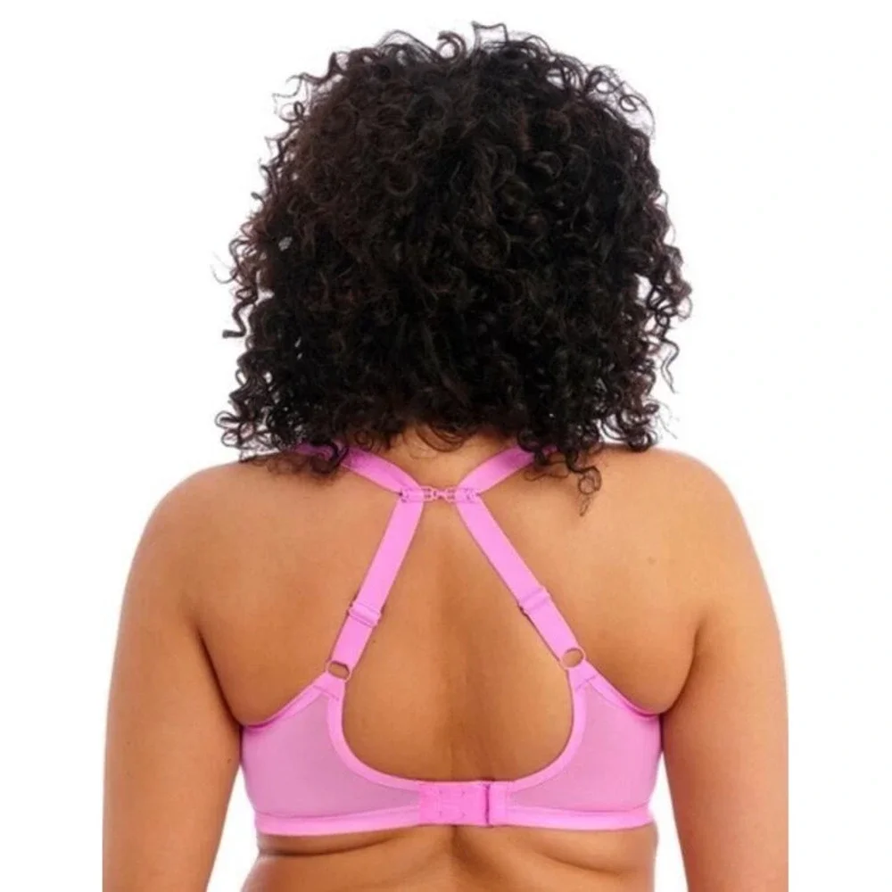 Elomi Brianna Plunge Bra 40H US 40FF Pink Strappy Lace Underwire EL8080VEK NEW